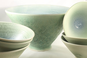 Green and Blue Salad Bowl with Green  Bowl Set of 6 Serving Bowls