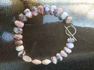 Necklace 19" Pink Opal, Rose Quartz Bali Silver Toggle